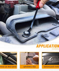 Hand using Five Piece Nylon Impact Resistant Auto Trim Removal Tool Kit For Car Panels And Audio Dashboard Dismantling No Scratch Durable Non Toxic Construction For Safe Car Audio System Installation And Repairs on vehicle dashboard panel.