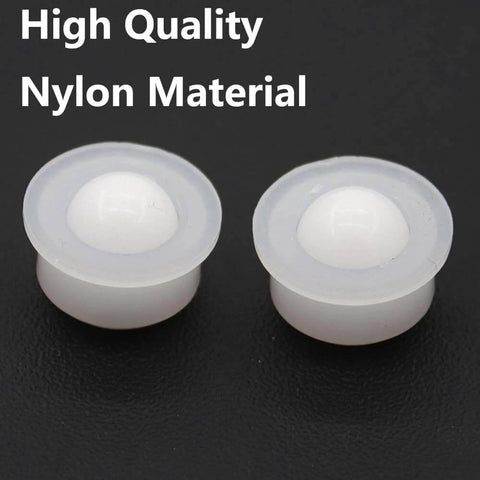 Close-up of two nylon ball transfer units for furniture, showcasing high-quality material, part of 10 Pcs Nylon Ball Transfer Units Roller Ball Bearings.