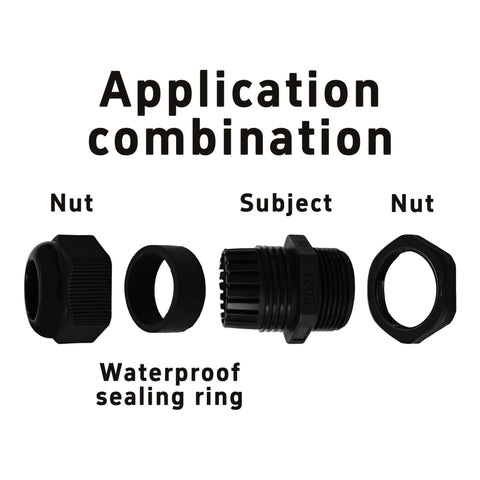 5 Pack PG21 Nylon Cable Gland Connectors Waterproof IP68 With Adjustable Locknut Protectors for 13-18mm Cables shown disassembled