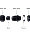 Exploded view of the Waterproof Multi Hole Nylon Cable Glands For Electrical Enclosures With Four Holes 3 Pack 1 Inch Black IP67