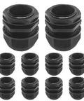1-1/4 Inch Nylon PA66 Black Cable Glands, IP68 Waterproof, 10 Pack, Adjustable Strain Relief Cord Grips displayed in rows