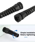 Two Rugged Nylon Cable Gland Waterproof IP68 Sealing With Strain Relief For Three Eighths Inch Cables shown with installation view.