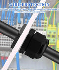 100 Piece Nylon Cable Gland Kit With Five Sizes 3 To 25 Mm Includes PG7 PG9 PG13.5 PG21 And PG29 Waterproof NPT Weatherproof Strain Relief Pass Through Cord Gland Connectors installed in electrical panel
