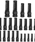 22 Piece Cable Gland Kit With PG7 To PG21 Sizes, 8.3Mm To 20.5Mm Thread Diameter, Black Nylon Waterproof Flex Spiral Strain Relief Glands For Electrical Installations