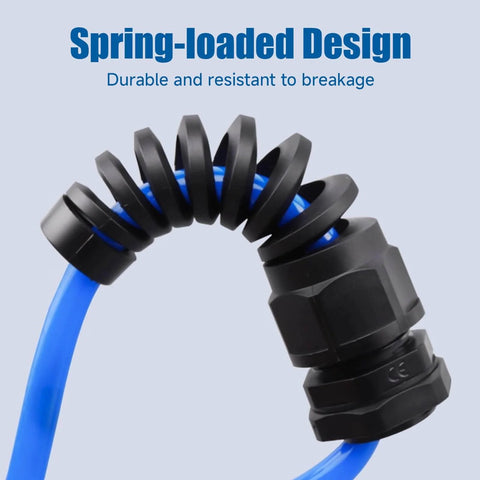 Nylon PG7 Cable Gland Waterproof With Strain Relief For 3mm To 6.5mm Wires, 10 Pieces, shown in a flexible, spring-loaded design