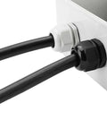 Close-up of 10 Pack Nylon Cable Glands Waterproof M20 X 1.5, 6-12 Mm Range Black Gland Connector installed on a white box with cables.