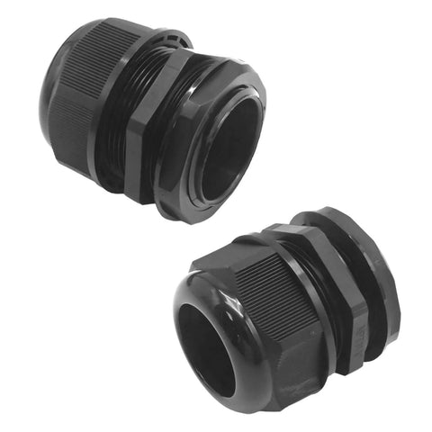 Two 1-1/4 Inch Nylon PA66 Black Cable Glands, IP68 Waterproof, adjustable strain relief cord grips for electrical use