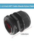 1-1/4 Inch Nylon PA66 Black Cable Glands, IP68 Waterproof, 10 Pack, Adjustable Strain Relief Cord Grips, side view.