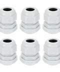 Six Pack Nylon Cable Glands One Half Inch NPT Waterproof Cord Grip Connectors For Six To Eleven Millimeter Wires With Gaskets And Locknuts Gray