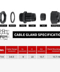 Components of Rugged Waterproof Adjustable Cable Glands 3 To 6.5 Mm Nylon With Gaskets And Seals Quarter Inch NPT specification