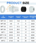 Product size chart for Six Pack Nylon Cable Glands One Half Inch NPT Waterproof Cord Grip Connectors For Six To Eleven Millimeter Wires With Gaskets And Locknuts, DIY Friendly And Easy Fit For Junction Boxes Gray.