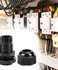 1/2 Inch NPT Nylon Cord Grip Cable Glands Waterproof IP68 Strain Relief Pack Of 20 Black shown with electrical panel