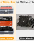 Premium Nylon Universal Cable Tie Buckle Kit With Clear Storage Box for car fender fasteners and zip tie clips.