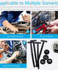 Collage showing 30Pcs Nylon Universal Cable Tie Buckles for car, motorcycle, and bicycle repairs with close-up of buckles.