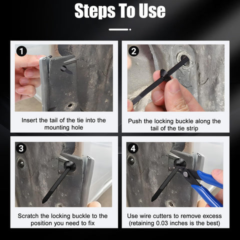 Step-by-step use of Universal Nylon Cable Tie Buckles With Wire Cutter 100 Pcs Self Locking Zip Tie Clips on vehicle