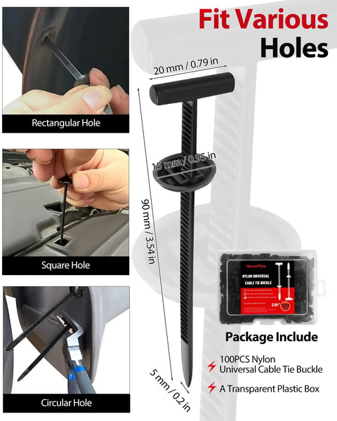 Nylon Universal Cable Tie Buckle Kit With Storage Box For Car Fenders Bumpers And Mudguards Zip Tie Clips Auto Replacement 100 Pieces