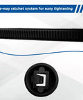 Close-up view of a one-way ratchet system in the Universal Automotive Nylon Cable Tie Kit With 100 Pieces, Heavy Duty Zip Tie Clips