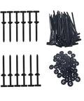 100 Pcs Multifunctional Nylon Universal Cable Ties With Pin Buckle Design UV Resistant Fasteners in black. Image shows ties and buckles.