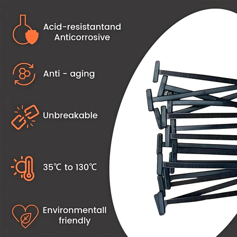 Ultimate 200 Piece Nylon Cable Ties Kit With PP Storage Box For Car Repair UV Resistant Universal Fit For Bumpers And Fenders By Fixion Tools displayed with durability icons and temperature range.