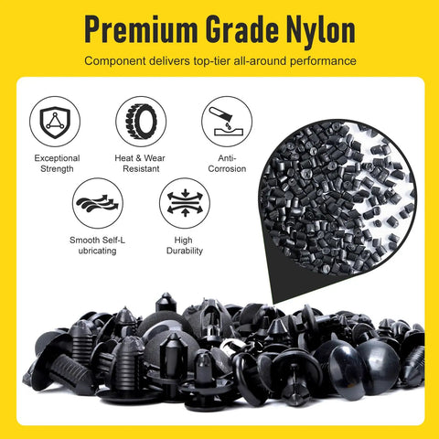 Go-To 240-Piece Car Bumper Retainer Clips Kit With Auto Plastic Rivets And Push Fasteners in premium grade nylon