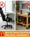Image showing unsuitable use of 2 Inch Nylon Caster Wheels With Brake, 5/16-18 Threaded Stem UNC Coarse Thread on heavy chair and workbench.