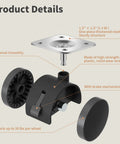 Exploded view of 1.5 Inch Nylon Plate Caster Wheels With Brakes, showing steel plate, nylon parts, brake, supports 50 lb load.
