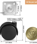 1.5 Inch Nylon Plate Caster Wheels With Brakes, Swivel Furniture Casters For Light Duty, 50 lb Load Capacity, Size Comparison