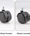 4 Pcs 2 Inch Nylon Caster Wheels With Brakes Black Swivel Castors With M7.5 Threaded Stem showing brake and unlocked positions