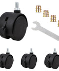 4 Pcs 2 Inch Nylon Caster Wheels With Brakes Black Swivel Castors With M7.5 Threaded Stem Nut And Spanner