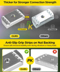 Smooth sliding nylon channel squeeze nuts deliver fast, secure mounting on quarter twenty strut channels comparison image.
