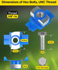 Durable nylon channel squeeze nut and bolt set with 9/16 hex head, 3/8-16 threads, 8mm thick cone nuts for channel systems.