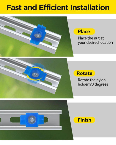 Smooth sliding nylon channel squeeze nuts deliver fast, secure mounting on quarter twenty strut channels installation steps