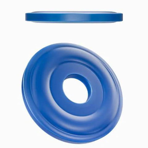 Close-up of Self Forming Nylon CO2 Regulator Washers For CGA-320 Fittings, 15 Pack, showing front and side view of blue washer