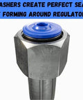 Close-up of Self Forming Nylon CO2 Regulator Washers For CGA-320 Fittings, 15 Pack, showing washer forming seal on fitting