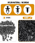 3 In 1 GM Fender Liner Clips And Push Pin Kit 40 Pc Replacement Fasteners For Inner Wheelwell Bumper And Under Hood Panels Directly Replaces OEM 11589292 A20991 21030249 On GMC Buick Trucks black nylon and polypropylene fasteners comparison