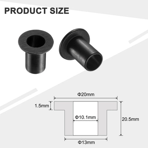 12 Pack Nylon Flanged Sleeve Bearings Black With Bore 10.1mm Outside Diameter 13mm Length and Flange Dimensions