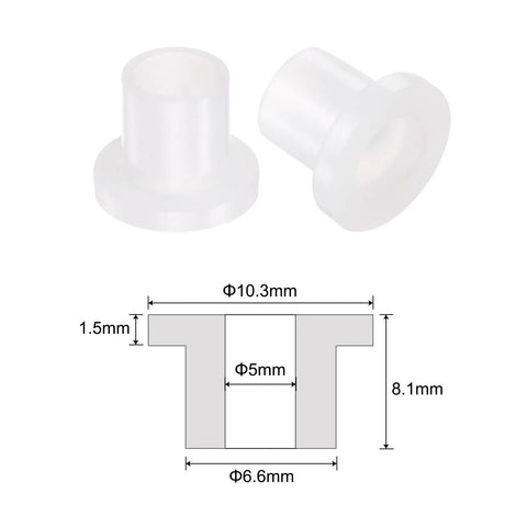 Flanged Nylon Sleeve Bearings 5mm Bore 6.6mm OD 8.1mm Length White Self Lubricating Bushings With 10.3mm Flange Diameter