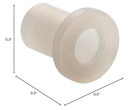 Nylon Flanged Bushing For Three Eighths Inch Screws, 0.556 Inch Outer Diameter White, side view showing dimensions and flange details