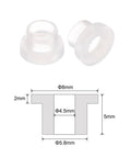 Image of 12 Pack Nylon Flanged Sleeve Bearings 4.5mm Bore 5.8mm OD 5mm Length 8mm Flange Diameter 2mm Flange Thickness White Self Lubricating Bushings with diagram.