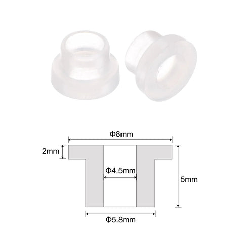 Image of 12 Pack Nylon Flanged Sleeve Bearings 4.5mm Bore 5.8mm OD 5mm Length 8mm Flange Diameter 2mm Flange Thickness White Self Lubricating Bushings with diagram.