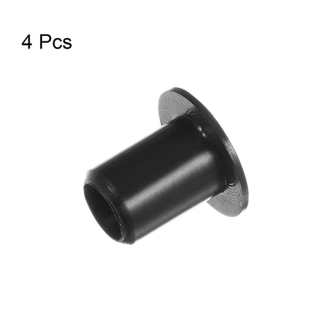 Flanged Nylon Sleeve Bearings Set Of 4 With 6.2mm Bore, black self-lubricating bushing for shafts, side view showing flange and bore size.
