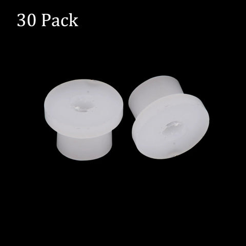 Self Lubricating Nylon Flanged Sleeve Bearings 2mm Bore 4.4mm Outer Diameter 4.1mm Length Pack Of 30, shown in white.