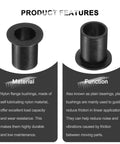 12 Pack Flanged Nylon Sleeve Bearings 13mm Bore 16.1mm OD 22.1mm Length Flange 22mm Black Self Lubricating Bushings