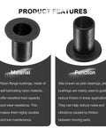 12 Pack Nylon Flanged Sleeve Bearings Black With Bore 10.1mm, product features and details overview, material and function text descriptions.