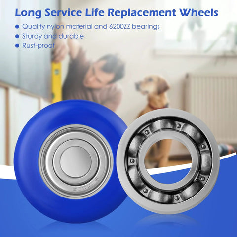 12 Pcs Nylon Garage Door Rollers 1.8 Inch Replacement Wheels For 2 Inch Track With 7 Inch Extended Stem Quiet Durable High Load 6200zz Double Seal Precision Ball Bearings Blue