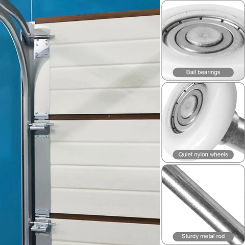Two Pack White Nylon Garage Door Rollers With 1.8 Inch Wheel Diameter And 4.72 Inch Overall Wheel Length installed and close-up view