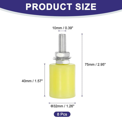 Side view of one slide gate guide roller from 8 piece nylon wheel set, showing 32x40 mm dimensions and 10 mm thread.