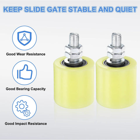 2 Pack Slide Gate Guide Roller Set With 2 Inch Nylon Rollers and Sealed Ball Bearing for Sliding Doors, Durable Yellow Wheels