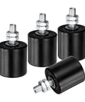Four Pack Gate Guide Rollers With Two Inch Nylon Wheels And Gate Support Assembly, shown in black with metal fittings