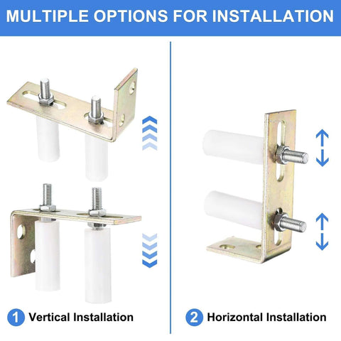 2 Pack Slide Gate Guide Rollers With L Shaped Brackets, 30mm Nylon Rollers, 80mm Long, for Vertical and Horizontal Installation